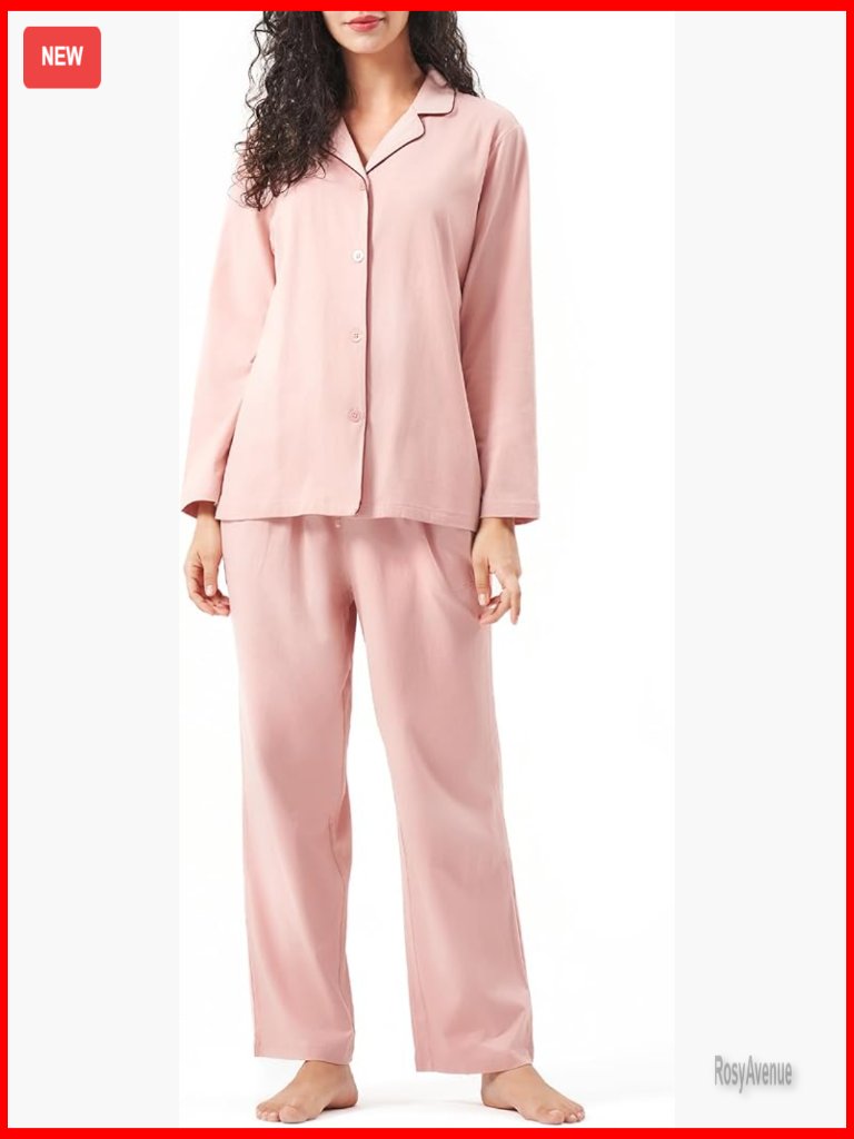 Women's 100% Cotton Long Sleeve Button Down Pajama Set With Pockets